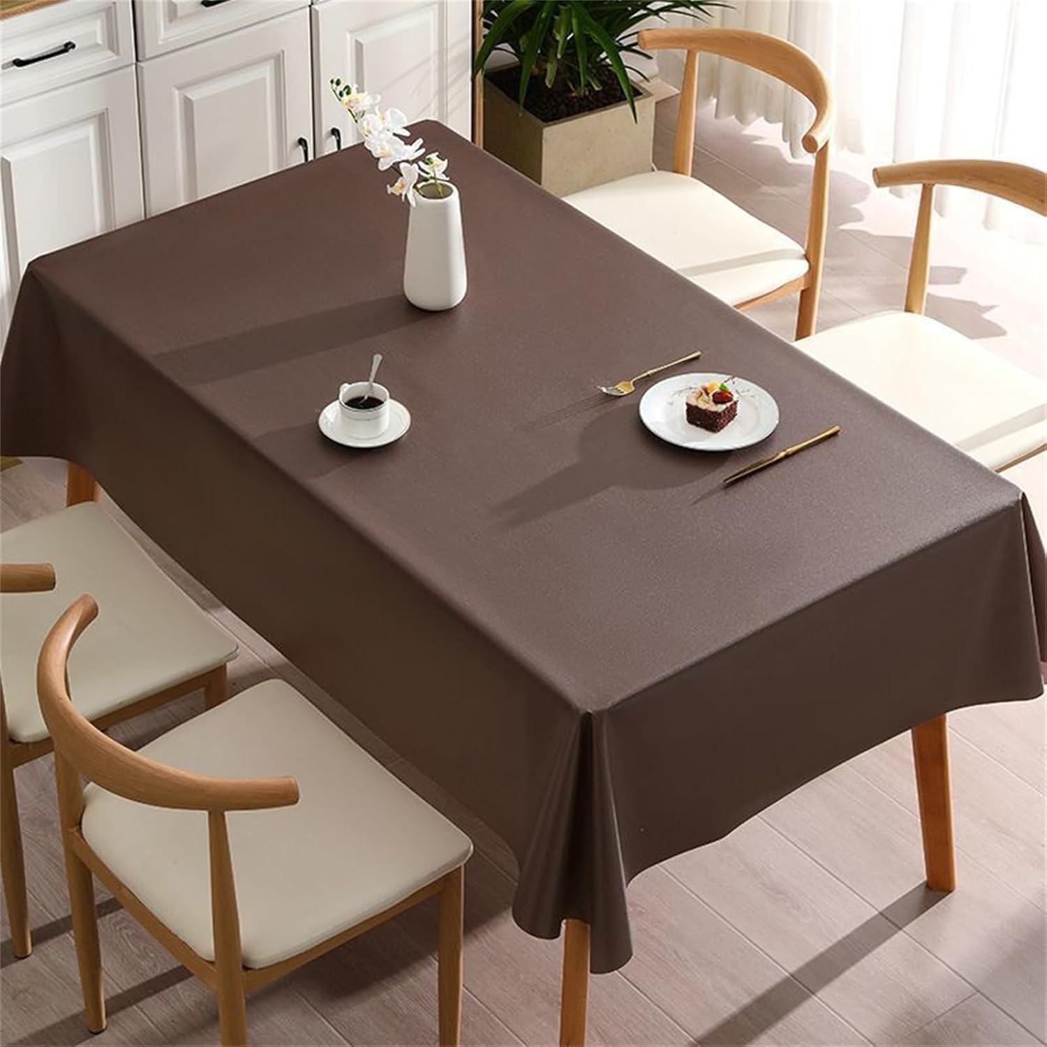 KIJyfgTR Plain Rectangular Tablecloth Ideal For Outdoor Garden Parties(Coffee,140x140cm)