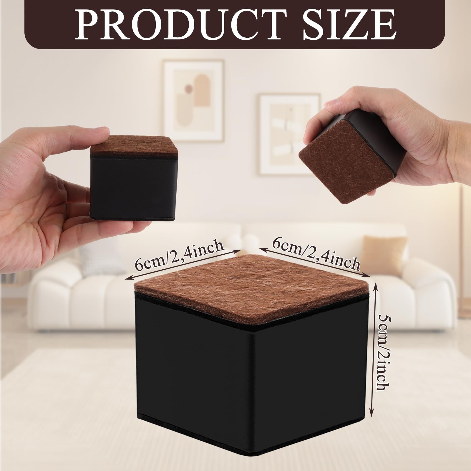 8 Stück 2"/5 cm Möbelerhöhung aus Karbonstahl, Durchmesser 6 cm, Selbstklebend Betthöher, Tischerhöher, Sofaerhöher, Möbelfüße weiß für 20.000 lbs zu Betten Sofas, Quadrat Schwarz