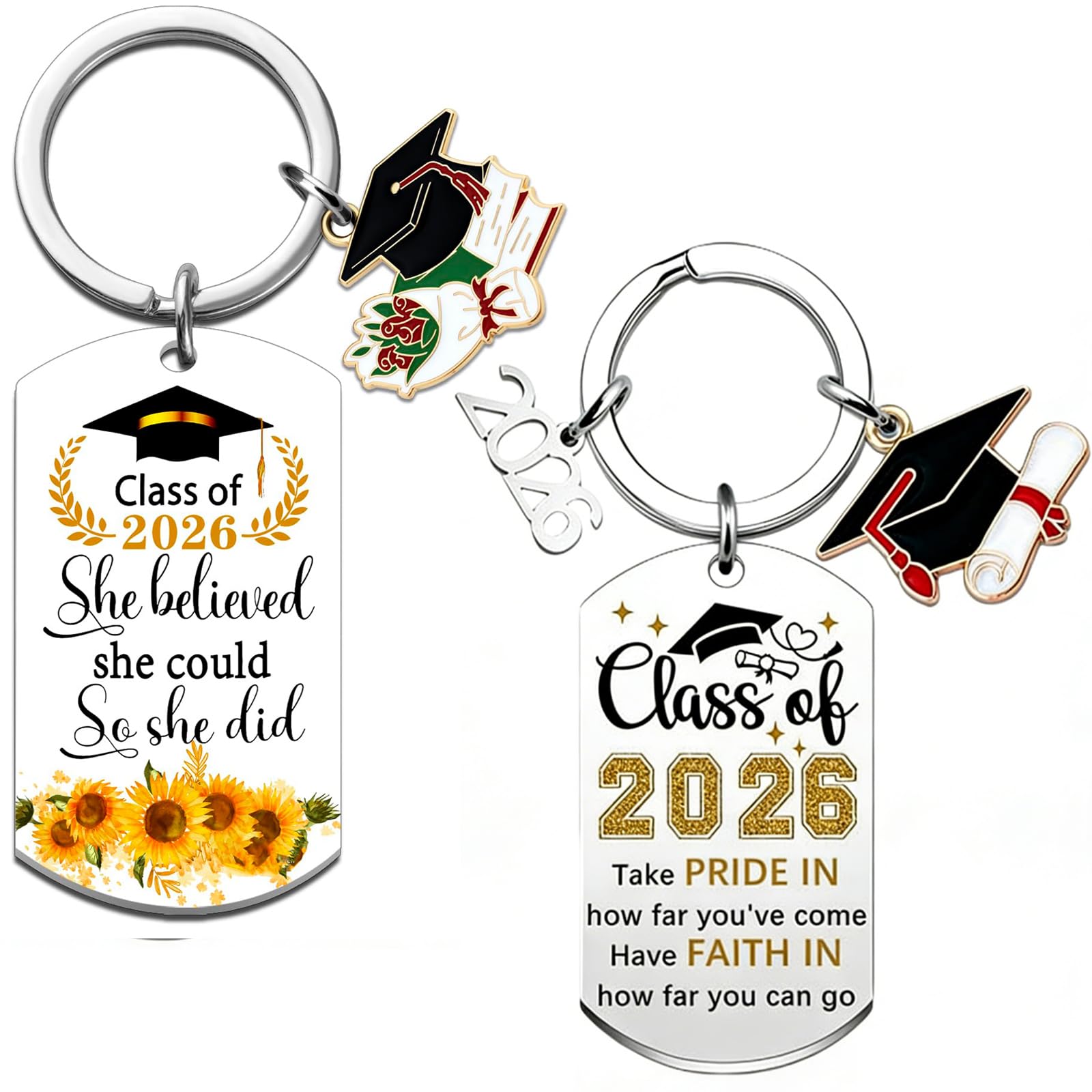 2PCS Graduation Gifts Funny for Her or Him, Keyring Class of 2026, for Daughter Son Friends Classmate Graduation Gifts Suitable for High School or College Graduates, Graduate Celebration Souvenirs