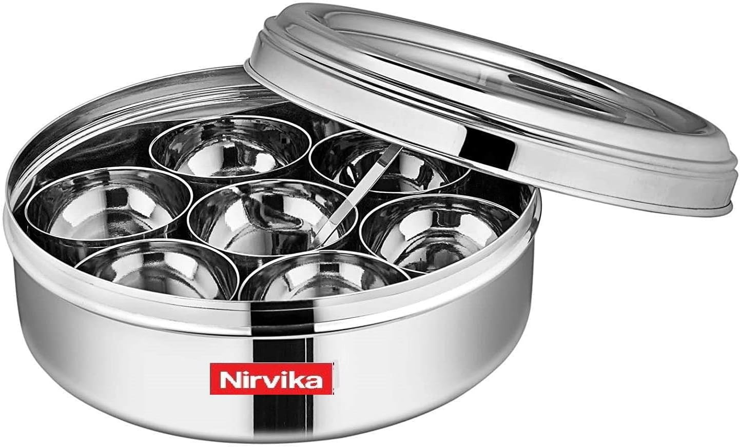kitchenware Stainless Steel Masala Box Spice Dabba Containers for Kitchen 7 Spice Set (Silver) 1 Piece Spice Set & Small Spoon 1 Piece