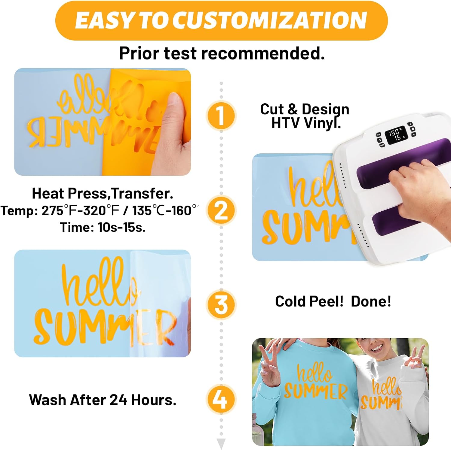 TECKWRAP Heat Transfer Vinyl Yellow Iron on Vinyl for All Cutter Machine - 12" x 10ft HTV Vinyl for Shirts, Easy to Cut & Weed