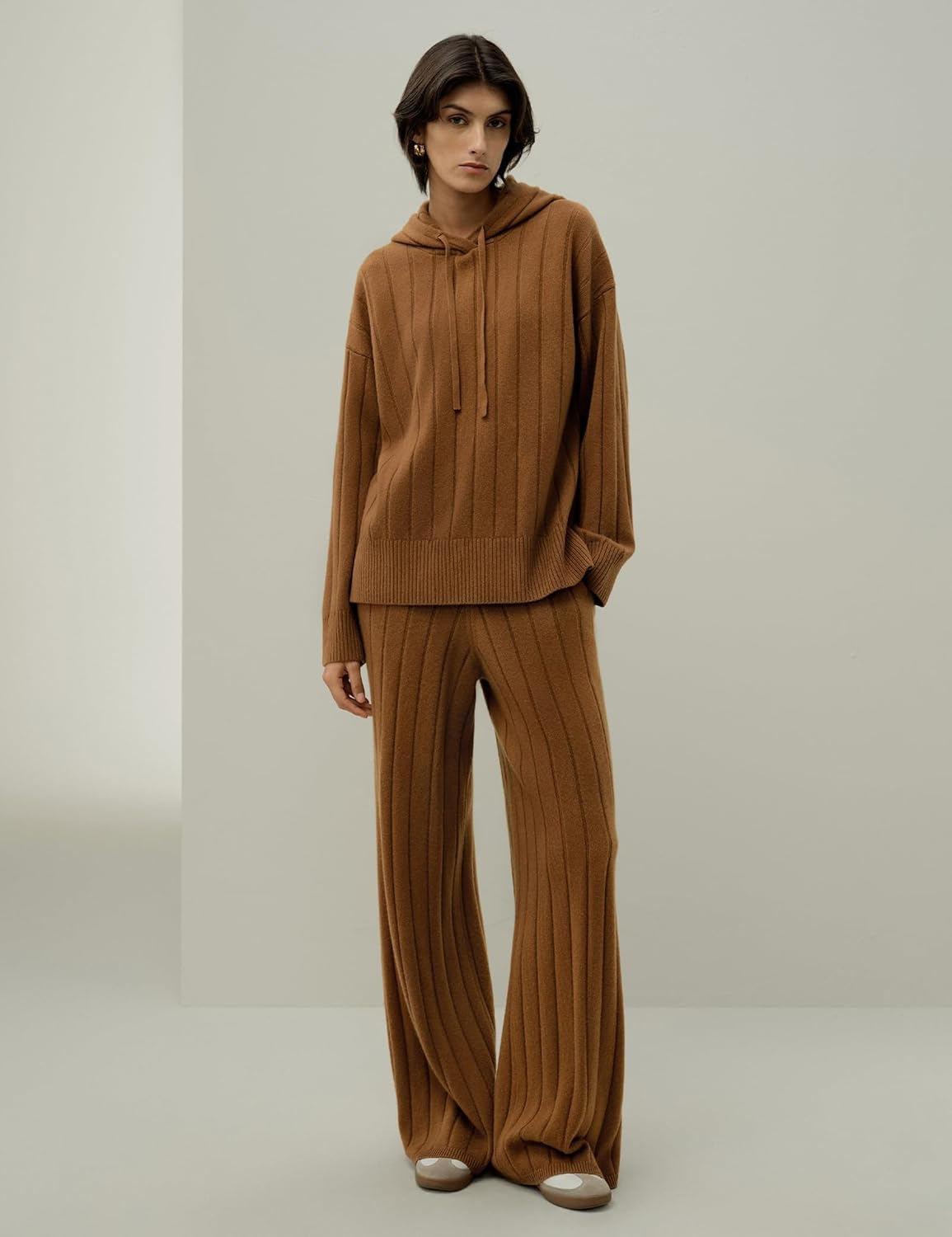 LilySilk Women Pure Cashmere Pants Wide Leg Rib Knit Trousers Bottom for Winter Warm Soft - Image 7