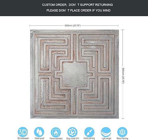 Miniatura 5 de 3D Wall Panels Decor Embossed Stereoscopic Wall Board for Cafe Club Salon Hotel Store Bar 2'x2' PL25 Weathered Iron
