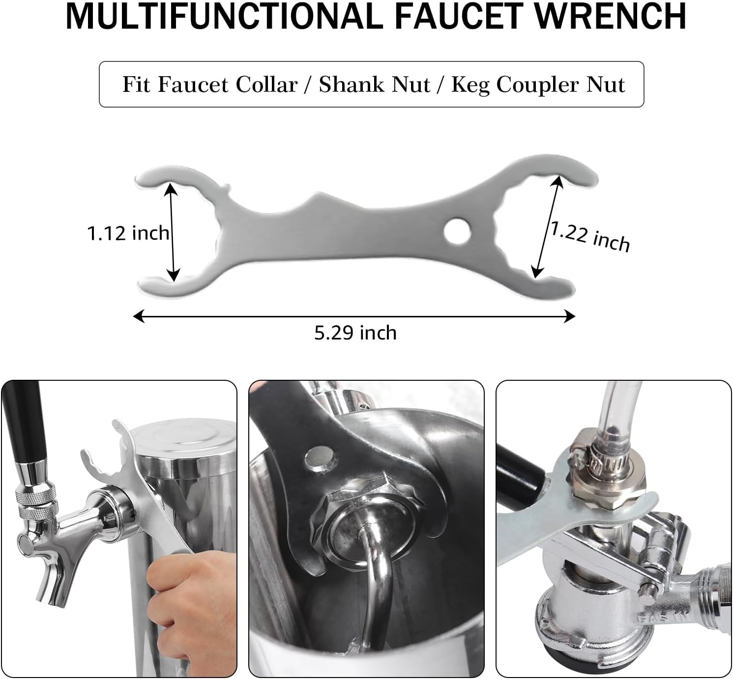 Draft Beer Faucet Beer Line Shank Kit Kegerator Parts Beer Tower Dispenser Replacement Set Self-Closing Beer Tap Wrench I.D.3/16” Beer Tubing 1/4”Keg Coupler Barb Cleaning Brush Tap Cover