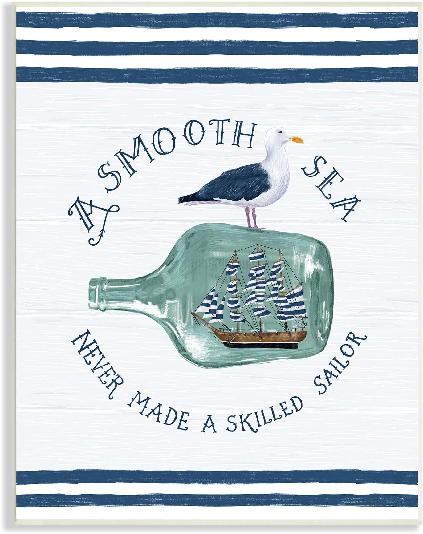 Stupell Industries Ship In Bottle Seagull Striped Nautical Phrase, Design by Raquel Maciel