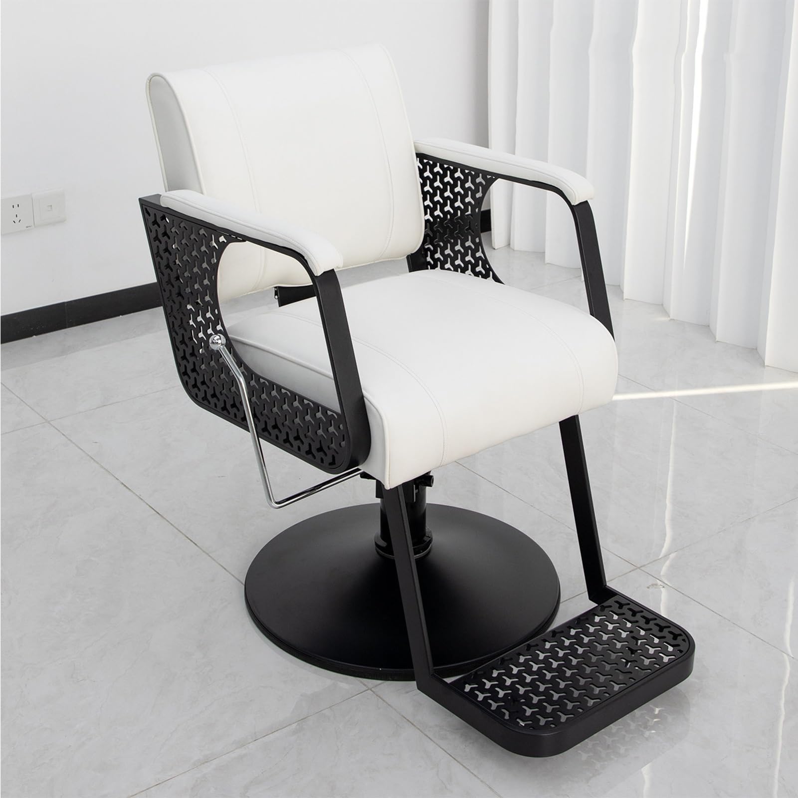 Labasuan Heavy Duty Commercial Barber Chair, Sturdy Metal Hydraulic Salon Chair, 330LBS Load, Multi-Function Reclining Styling Chair for Barbershop Beauty Studio(White)