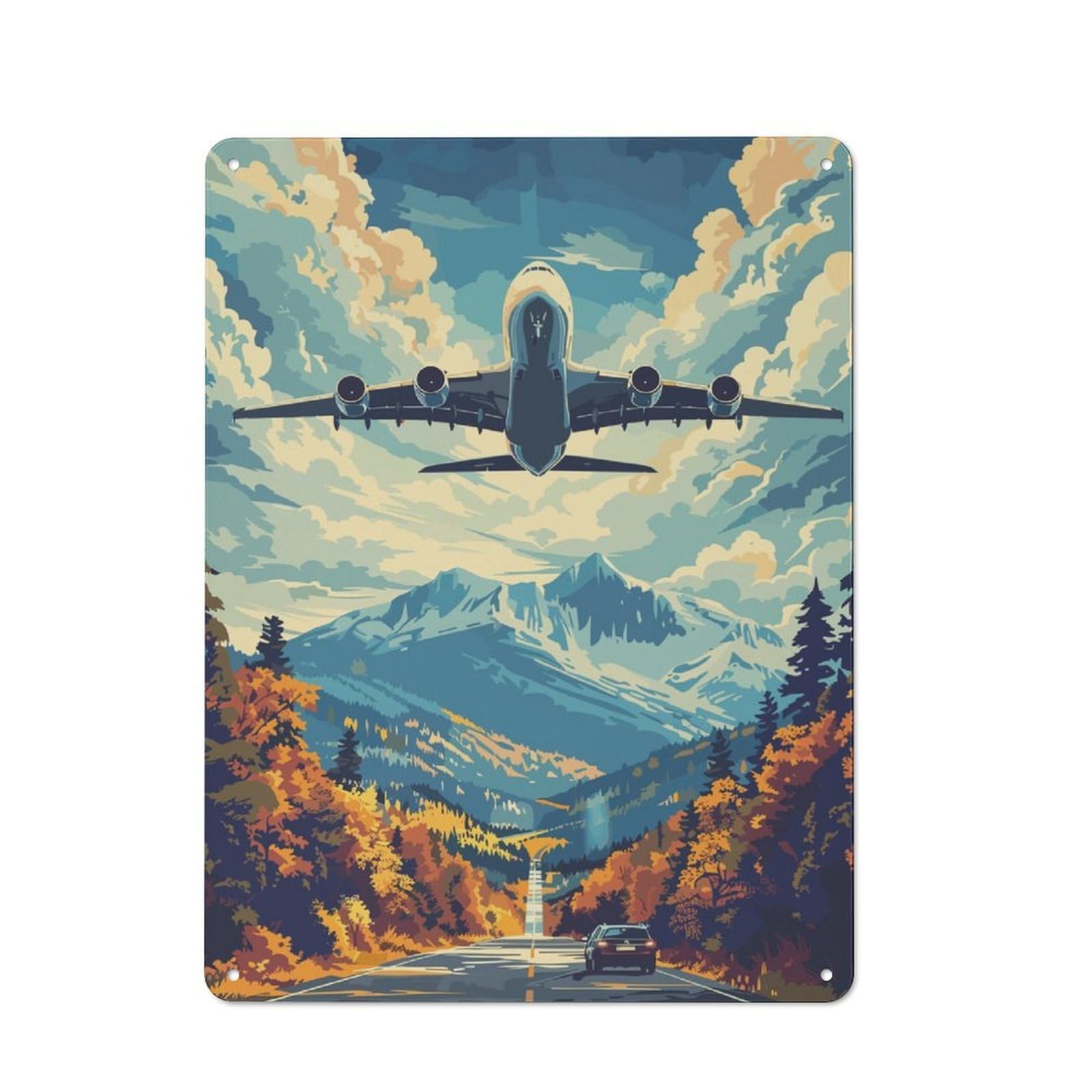 Junmoney A380 Plane Illustration Retro Tin Wall Plaque 40X30cm For Studio Or Craft Room, Winter Wall Decor For Creative-Space Collectors