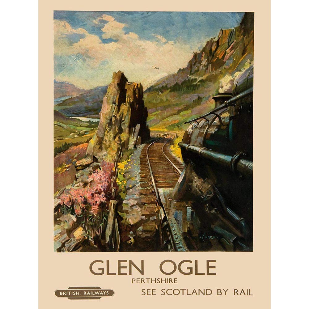 Wee Blue Coo Travel Tourism Glen Ogle Highland Perthshire Scotland Railway Art Print Poster Wall Decor 12X16 Inch