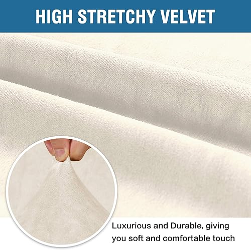 Miniatura 2 de H.VERSAILTEX Funda elástica de terciopelo para sofá de 3 plazas, funda de terciopelo elástico para sillón de 1 plaza, marfil