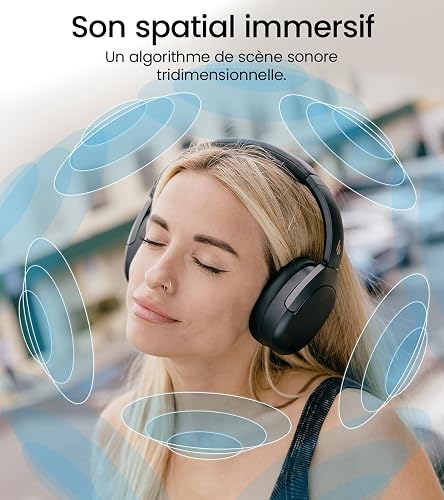 Edifier W830NB Casque Supra-auriculaire sans Fil avec ANC -45 DB, Batterie 94 Heures, Son Haute résolution LDAC, Audio Spatial, Charge Rapide, Bluetooth V5.4 - Noir - 5