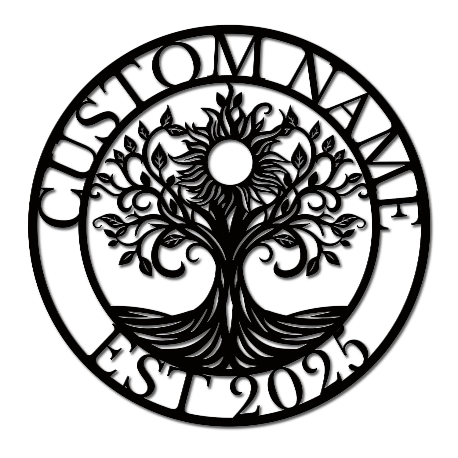 Personalized Tree of Life Metal Sign, Custom Family Name Wall Art, Rustic Surname Plaque, Indoor/Outdoor Decor (Style-5)
