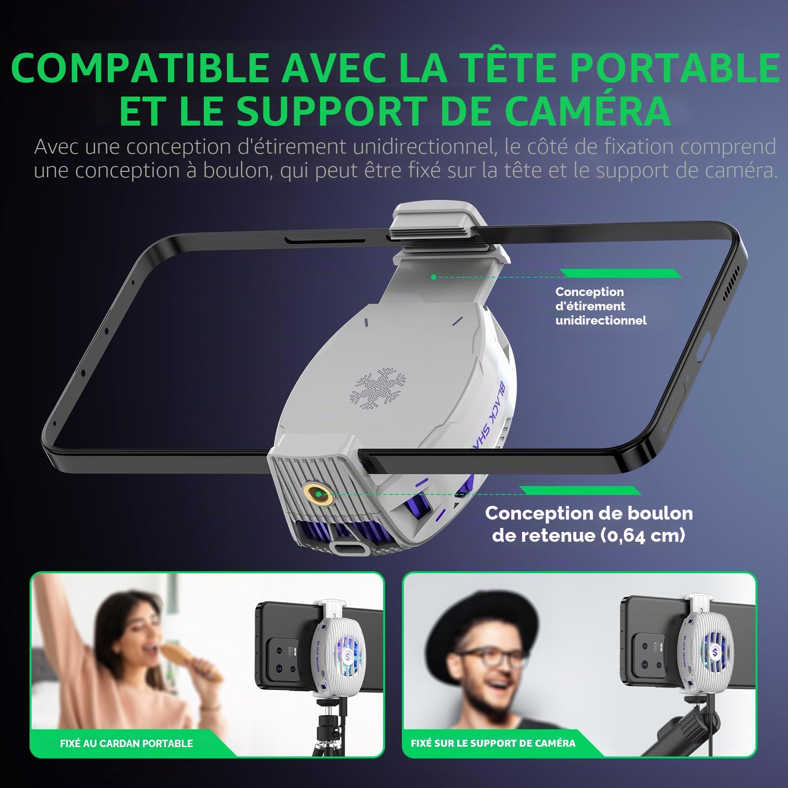 Black Shark Cooler 5 Neo Ventilateur de refroidissement pour smartphone filaire léger et silencieux avec éclairage RVB (blanc)