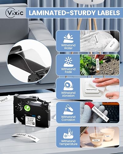 Miniatura 3 de Cinta de repuesto para rotuladora Brother TZe-231, cinta BZ compatible con cinta TZe TZ de 0.472 in 0.47 laminado blanco para Vixic D210S H1100