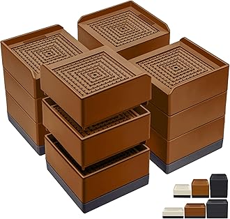 Bed Furniture Risers 4 Inch, Heavy Duty Furniture Elevator in Heights of 1.5, 3 or 4 Inch， Square Raising Blocks for Bed, Couch, Desk, Sofa, Tables,Support Up to 1,300 Lbs (4 Pack-Brown)