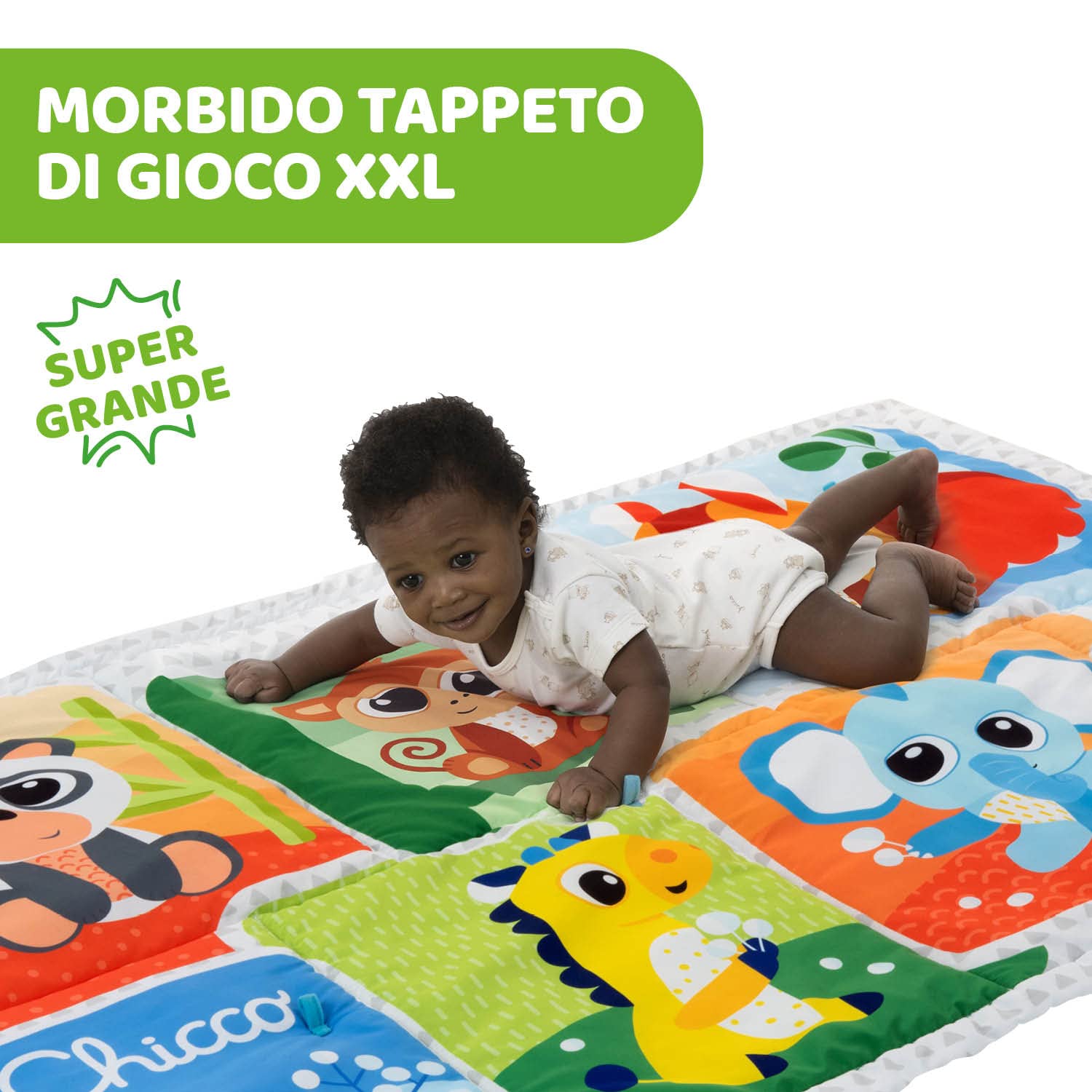 Chicco - Tappeto da Gioco XXL Magic Forest, Morbido Tappeto Colorato con Animali della Foresta, per i Primi Movimenti del Bambino, Imbottitura Morbida, Extra Large 135 x 90 cm, 0+ Mesi