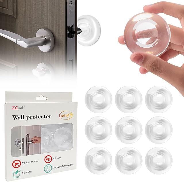 ZCGEL Door Stops,Clear Rubber Door Stopper Bumpers Wall Mounted,Self-Adhesive Wall Protector,Wall Shield & Silencer for Protecting Wall, Doorknobs, Refrigerator Door, Cabinets (9pcs)