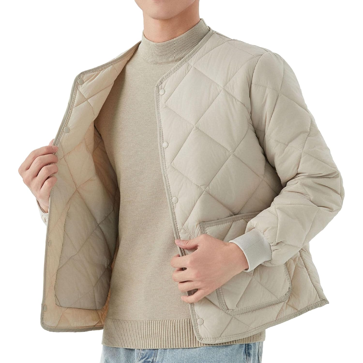 Maiyifu-GJ Mens Quilted Puffer Jacket Casual Windproof Warm Down Jackets Fall Winter Lightweight Thicken Coats Windbreaker