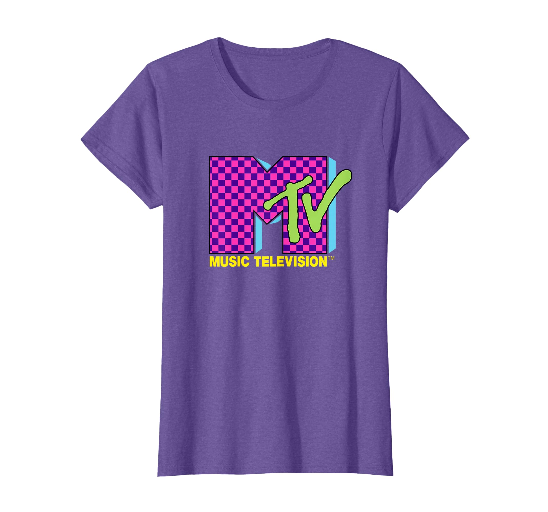 Music Television Retro 80's Neon Pink Checkerboard Logo T-Shirt