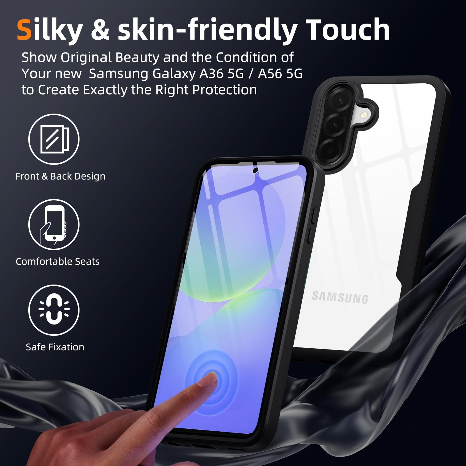 Phoona Etui do Samsung Galaxy A36 5G / A56 5G z przezroczystą folią ochronną, odporne na wstrząsy silikonowe etui 360 stopni pełna ochrona, odporna na zarysowania wytrzymała obudowa do Samsung A36