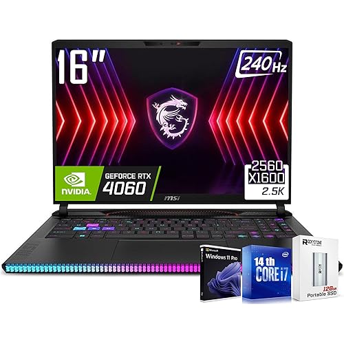 msi 2025 Raider GE68Hx 16" 2.5K 240Hz Gaming Laptop,14th Intel 20-Core i7-14700HX(>i9-13900H, RTX 4060, 32GB DDR5, 1TB SSD, Thunderbolt 4, USB-Type C, Cooler Boost 5, Win 11 Pro,W/128GB PSD, Black