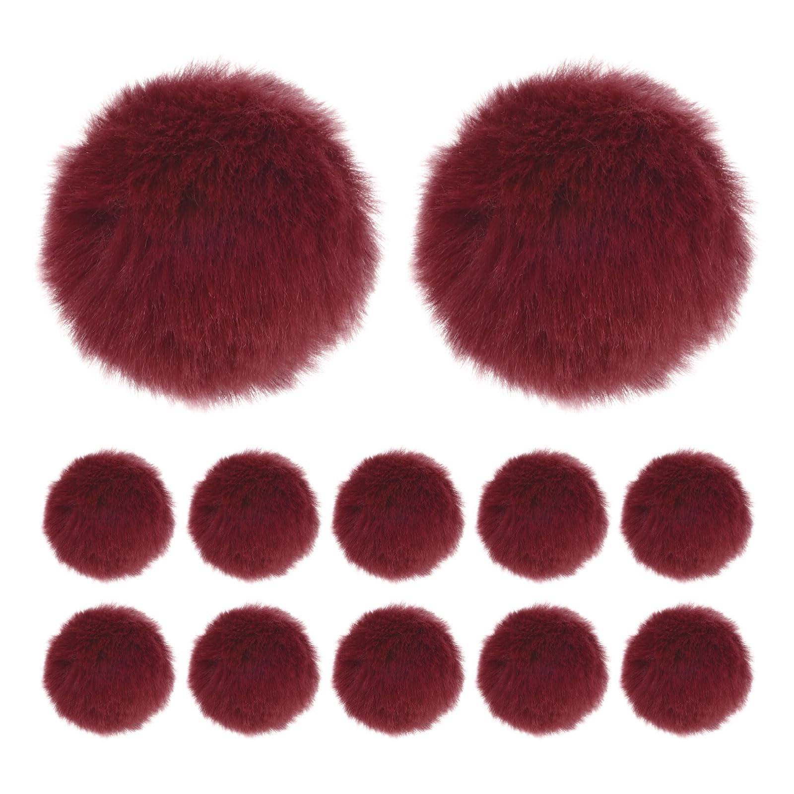 M METERXITY 12-Pack Faux Fur Pom Poms, 2.4 Inch/ 6 cm Soft Fluffy Pompoms Balls Faux Rabbit Fur with Elastic Loop for Hats/Bags/Keychains/Knitting Accessories/DIY Crafts [Wine Red]
