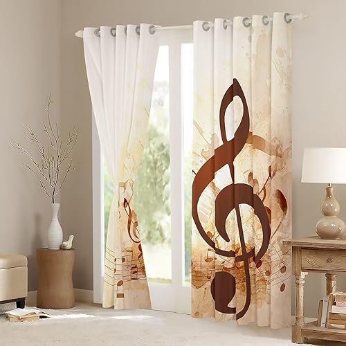 Miniatura 3 de Erosebridal Paneles de cortina de notas musicales, cortinas de ventana de música giratoria retro para niños y adultos, estilo rock, estilo grunge,