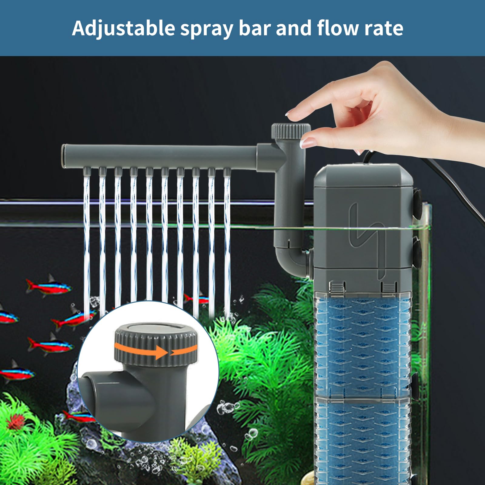 cupeohome Fish Tank Filter Pump, 800L/H Internal Aquarium Filter with Aeration & Rainfall - Image 4