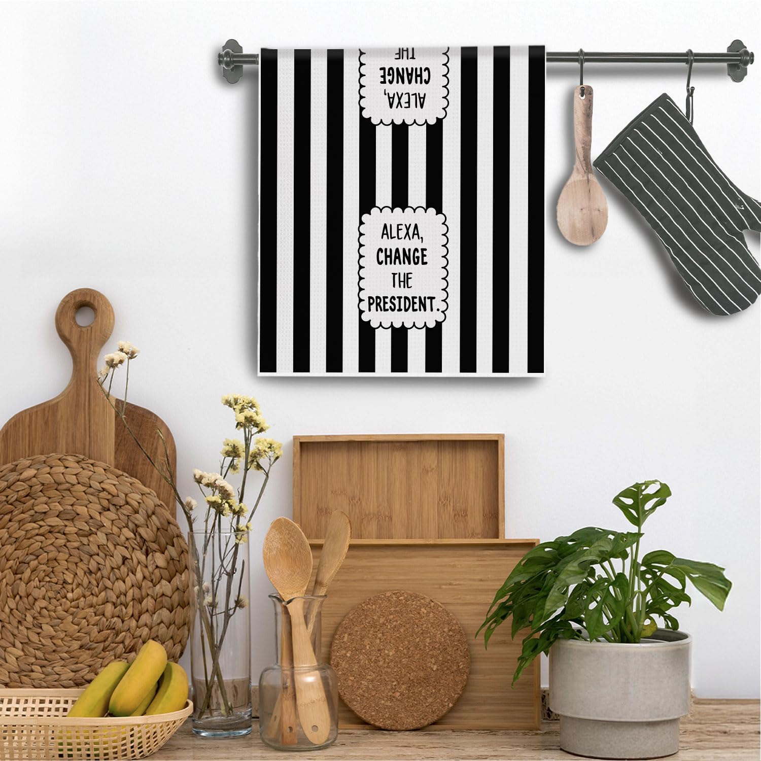 Funny Black and White Striped Political Kitchen Towels, Political Gag Gifts for Women Men Hand Towels for Bathroom, 16x24 Inch image 2