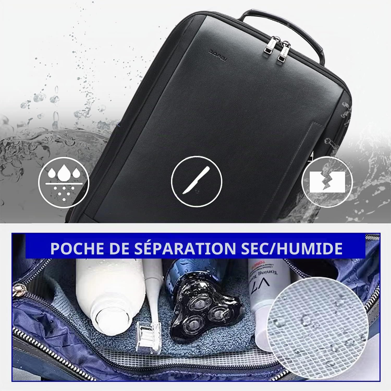 BOPAI Sacs à Dos pour Ordinateur Portable 15,6 Pouces Sac à Dos de Travail Homme de Voyage Femme Sac à Dos Anti-vol étanche USB Sac à Dos d'affaires pour Grande Capacité Loisirs Affaire Scolaire