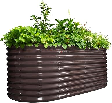 A ANLEOLIFE 30" Extra Tall Galvanized Raised Garden Beds Outdoor, 6x3x2.5ft Oval Metal Planter Boxes for Planting Vegetables, Flowers, Fruits, Eco-Safe & Easy Setup, CafeBronze