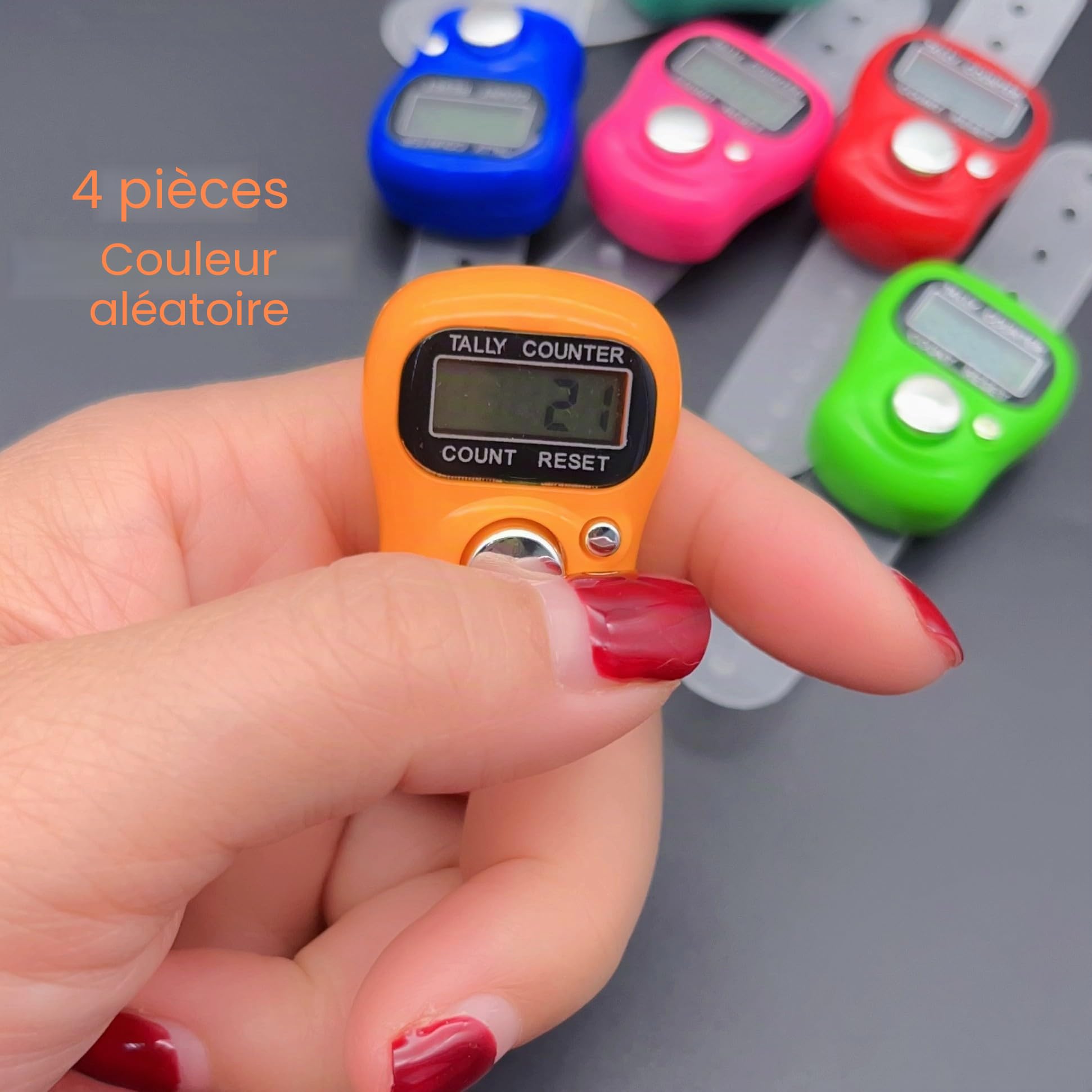 JZK 4X Compteur de Points numérique à clic à écran LCD Compteur de Doigts électronique pour Tricot, Anneau de comptage de Rangs de Crochet, Mini Compteur Manuel à clic en Plastique