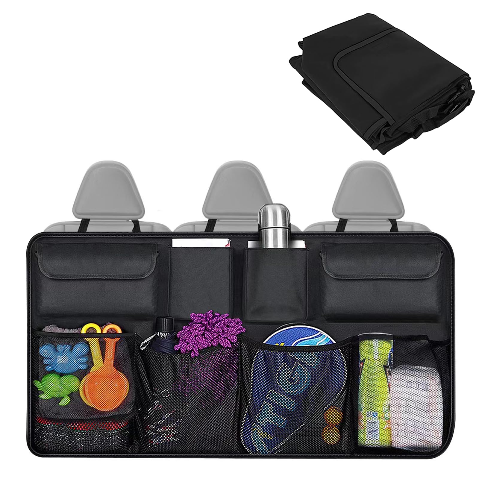 LZYDKH Car Boot Organiser, Car Storage Multi-Pocket Children's Travel Storage Universal Boot Tidy Durable Foldable Cargo Net Super Capacity Organiser for SUV (Black)