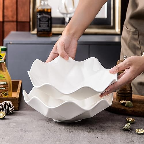 Miniatura 6 de Frutero decorativo ondulado de 10 pulgadas para encimera de cocina, ensaladeras y platos, cuencos grandes para pasta, dulces, juego de 2 cuencos de