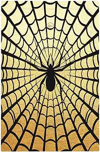 Decorative Switch Plate Covers Black Spider Spiderweb on Golden Background 1 Gang No Device Single Blank Outlet Covers Wall Plate Light Switch Cover Plate for Bedroom Home Decor