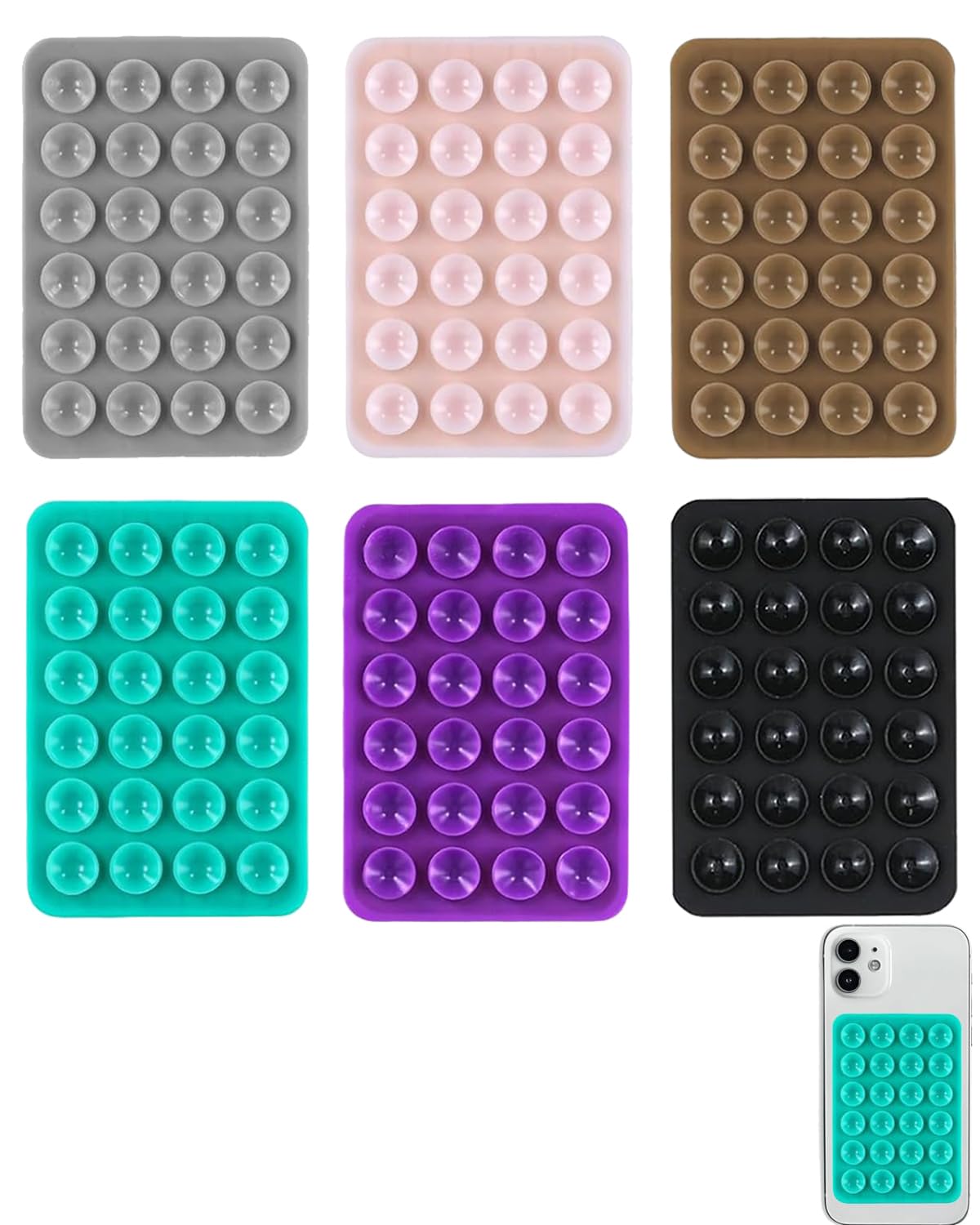 6 PCS Suction Phone Case, Phone Suction Sticker, Silicone Suction Phone Case for Hands-Free Mobile Accessory Holder Grip (6 Colors) (Green, Brown, Pink, Gray, Purple, Black﻿)