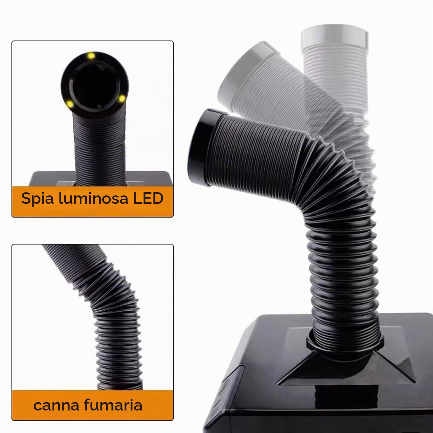 Aspiratore per unghie 60W 2 in 1 Potente mini aspirapolvere da tavolo Illuminazione a LED Tubo telescopico a basso rumore da 360 gradi Risparmio energetico Può contenere piccoli oggetti,Bianca