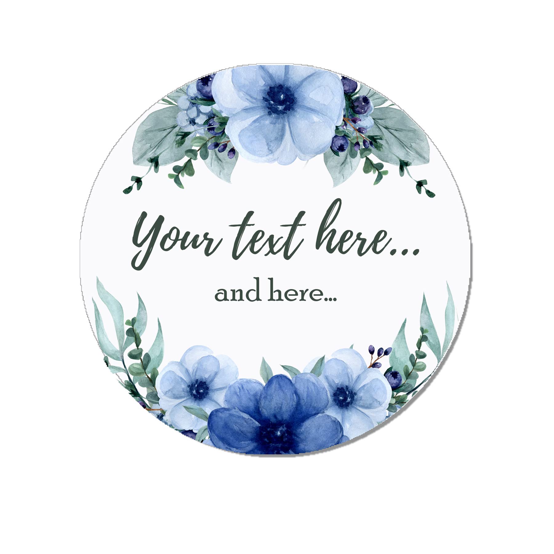 Treasured Forever Brown,Navy 35 X Personalised Wedding Floral Navy Effect Favour Round Stickers (37Mm) (Navy)