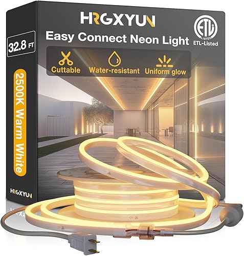 LED Neon Rope Light, 32.8ft Commercial Neon Strip Light Outdoor Waterproof,ETL Listed 2500K Warm White LED Rope Lights for Supermarket,High