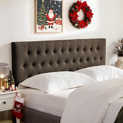 Miniatura 8 de Cabecera Tapizada Capitoné Tamaño Queen, Cabecera de Madera Maciza con Patas de Metal Duraderas, Cabecera de Cama de Altura Ajustable de 37" a 51