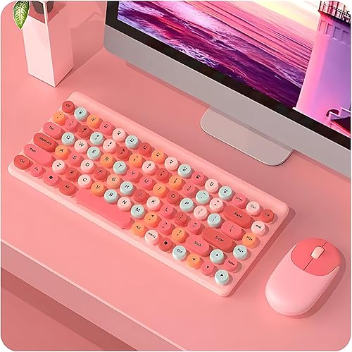 Miniatura 8 de Combos de teclado, Mezcla de colores Retro Máquina de escribir Teclado Flexible 86 Teclas, 2.4G USB 1200DPI, Teclado de computadora con tapa redonda