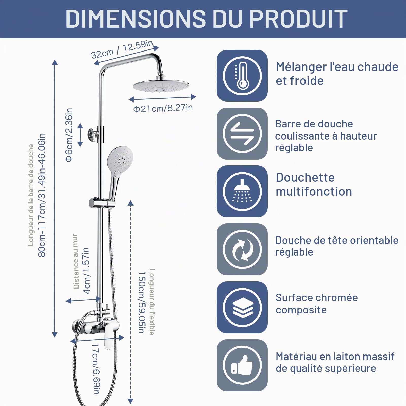 Namuoto Colonne de Douche avec Mitigeur, Ensemble de Douche, Systeme de Douche, Chromé