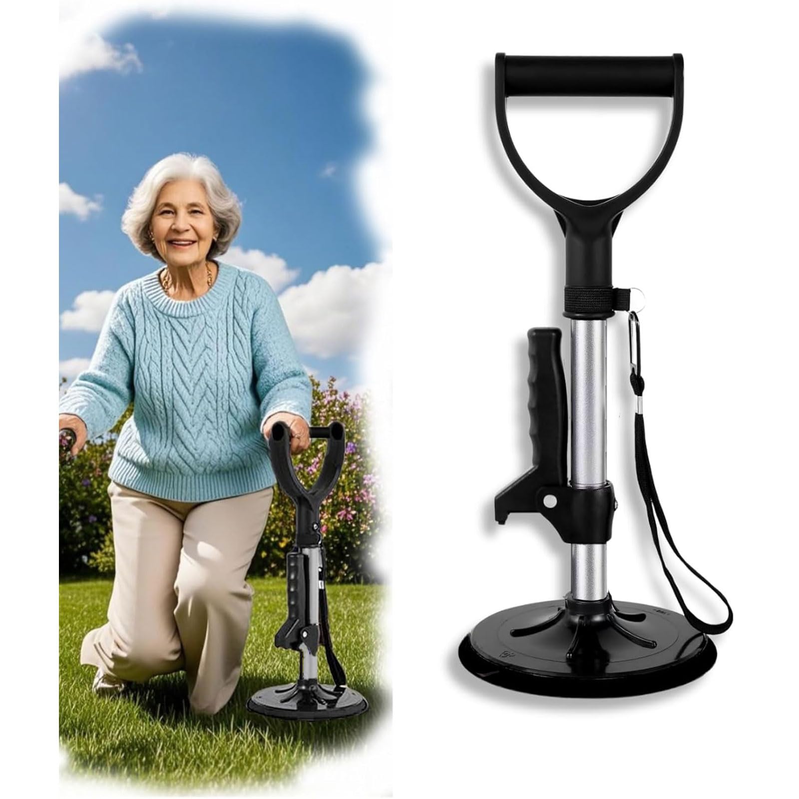 Supporto regolabile in altezza e aumento della mobilità (41 – 61 cm) per anziani e disabili aiuta anziani e disabili ad alzarsi, andare in sicurezza, fare lavori domestici/giardinaggio, argento