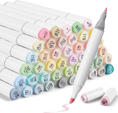 Miniatura 1 de Sayglossy 48 Pcs Pastel Markers Alcohol Markers Double Tipped Refillable Sketch Art Pastel Alcohol Markers Chisel and Fine Tip Markers for School