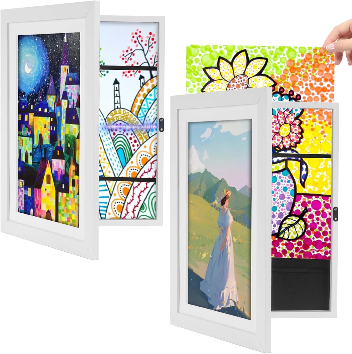 2 Piezas Marco Para Dibujos Niños A4, Marco Dibujos Infantiles Marco Para Dibujos Infantiles Marco De Arte Apertura Frontal Cambiar Hasta 50-150 Hojas para Scuelas (Blanco)