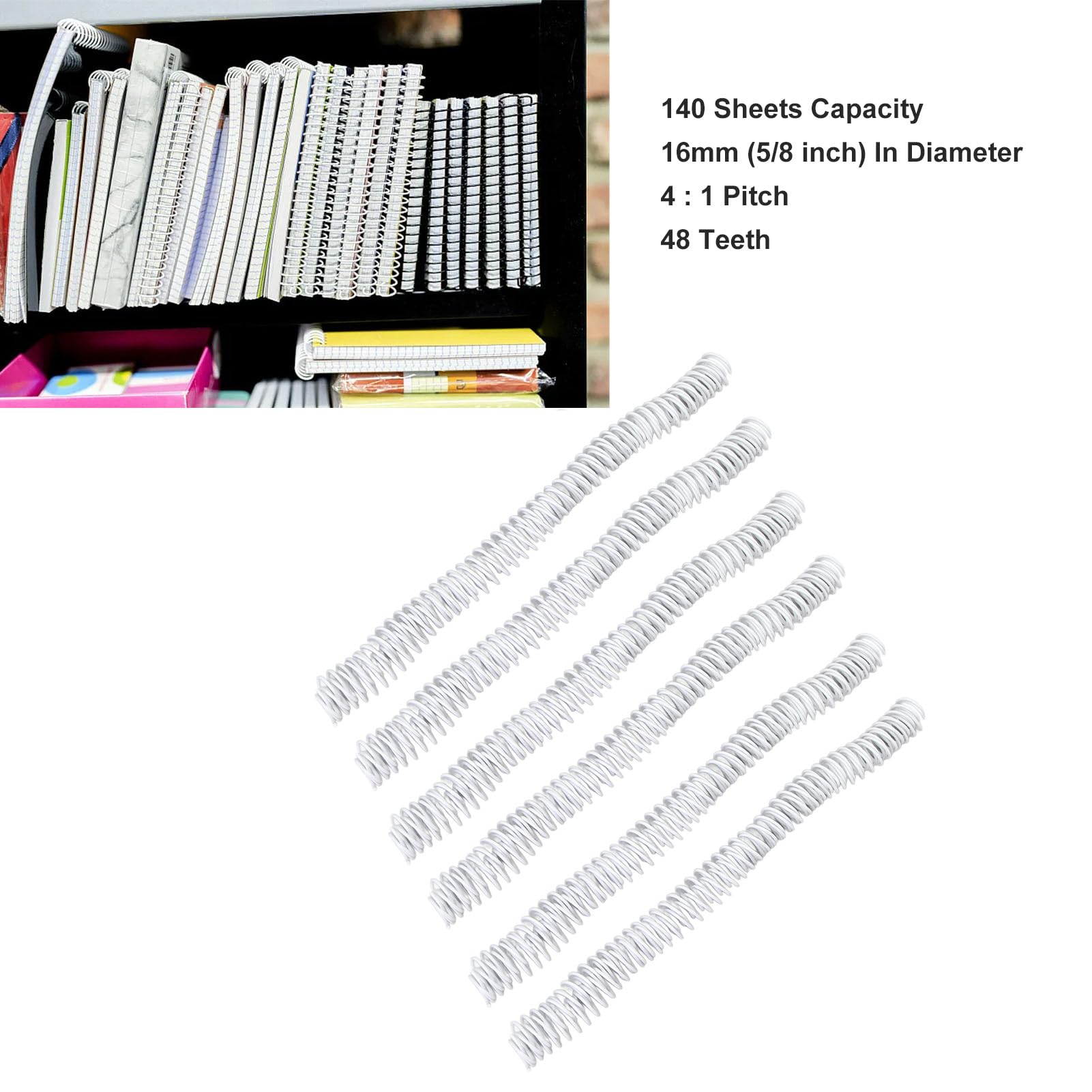 100 bobine per rilegatura a spirale, 48 denti, 4:1, dorsi con capacità di 140 fogli, rotazione a 360 gradi, diametro 16 mm, rilegatura a spirale per carta A4