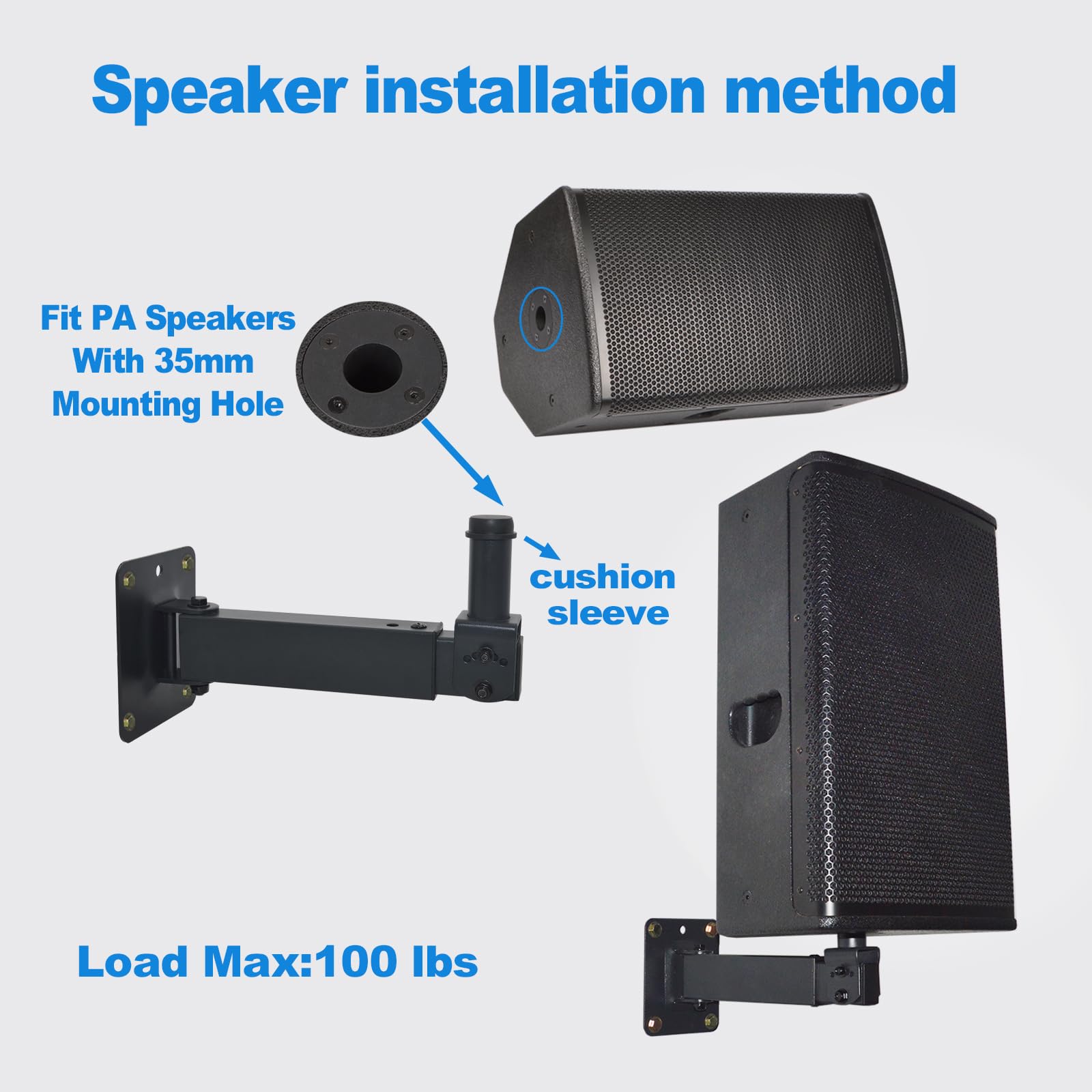 Soporte de Pared Resistente para Altavoz, inclinable y Giratorio Ajustable para Altavoces PA de Audio Profesional, soporta hasta 100 Libras HD-329 (2 Paquetes, Negro)