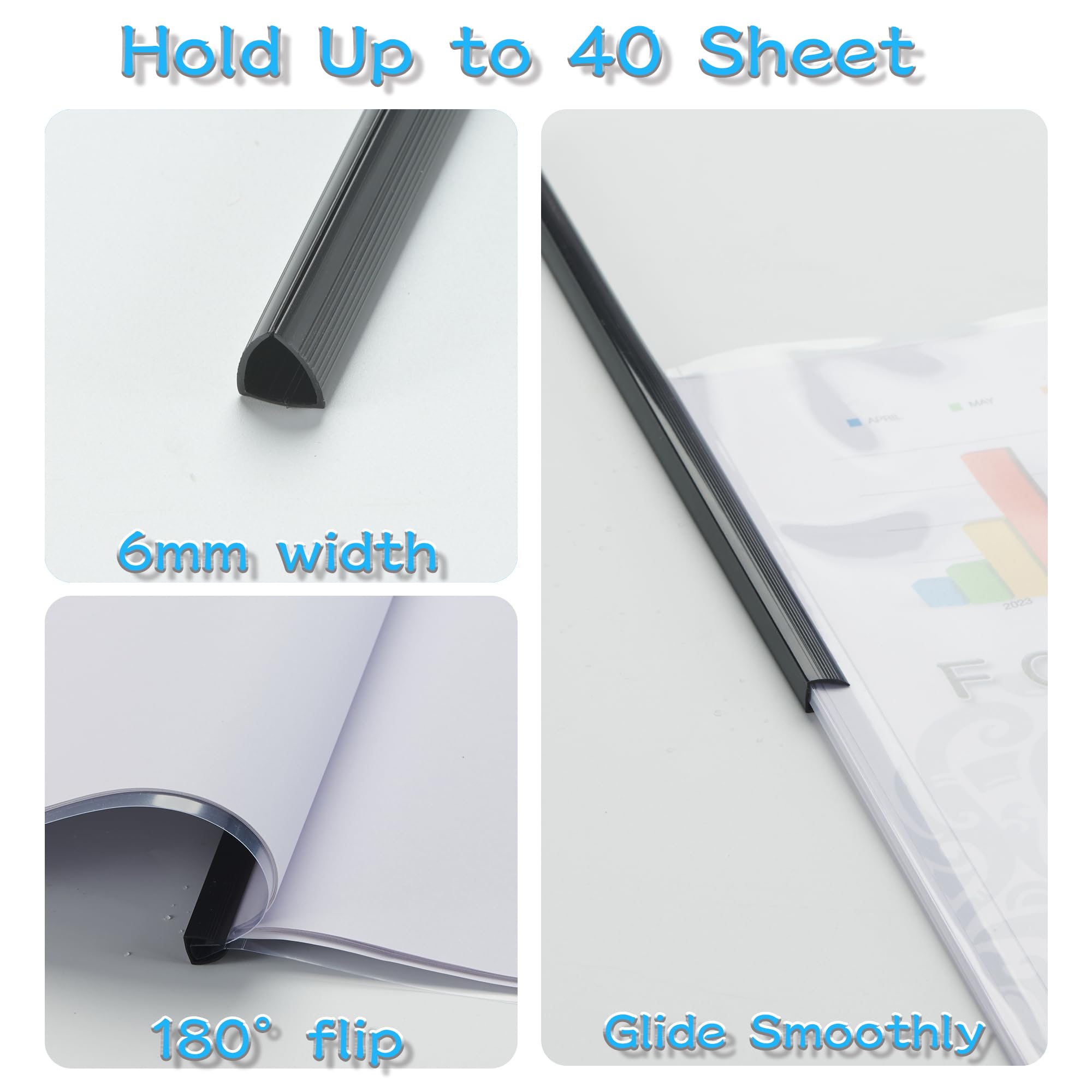 FOSHISY A4 20 Pack Clear Report Covers with Sliding Bars, 6mm(25 Sheet Capacity) Sliding Bar Report Covers,5 Assorted Colors - Image 3
