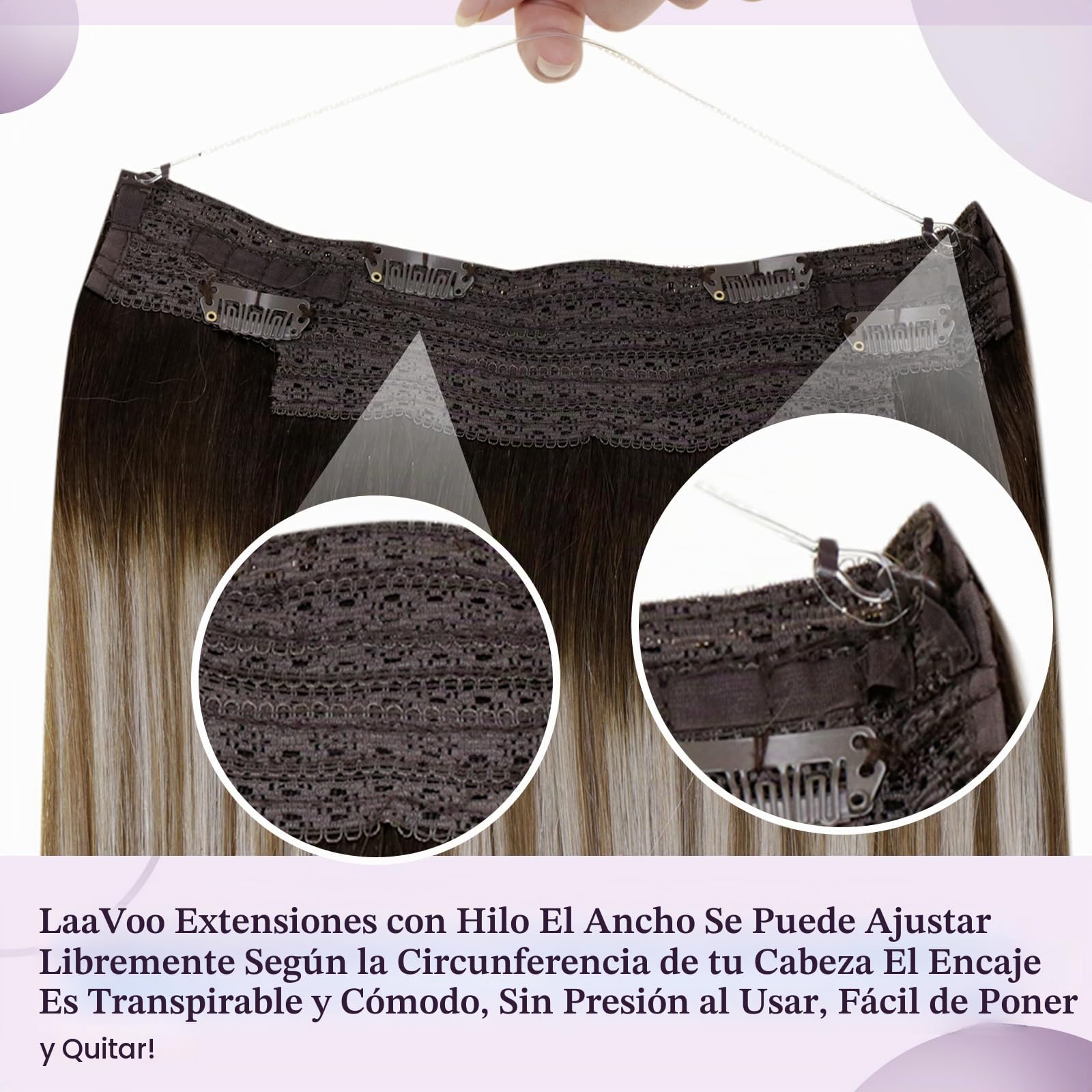 LaaVoo Extensiones De Pelo Natural Hilo Balayage Marrón Oscuro Ombre Rubio Extensiones De Hilo Invisible 40cm/16Pulgadas Extensiones Hilo Natural Liso 80g #3/8/24