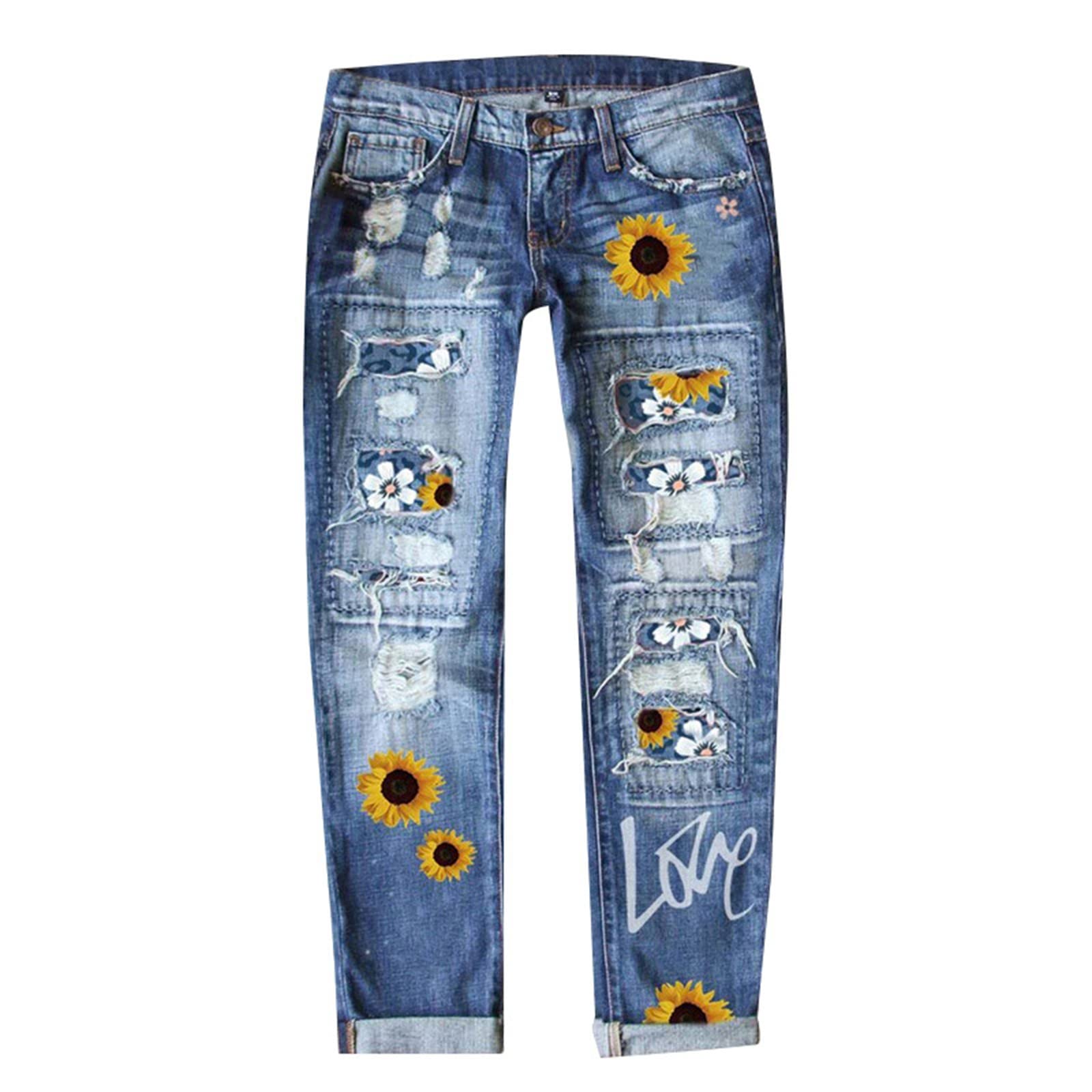 Pantalón Vaquero Recto de Mujer con Diseño Perforado y Estampado Urbano para un Estilo Callejero Moderno y Versátil
