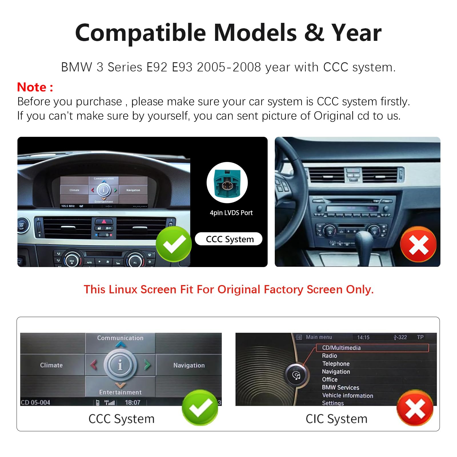 Ultra Narrow 12.3 inch Android Auto Radio for BMW 3 Series E92 E93 2008-2012 CCC Carplay Car Stereo Touch Screen Multimedia Linux System (Linux E92 CCC)